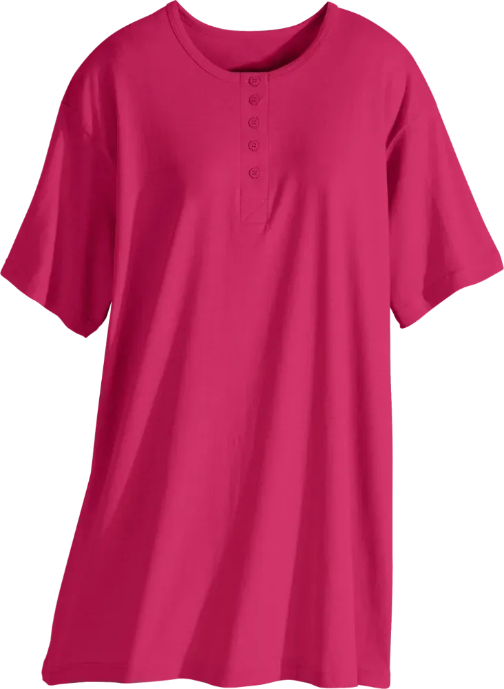 Comfort Knit Jersey Knit Henley-Style Shortie Nightgown