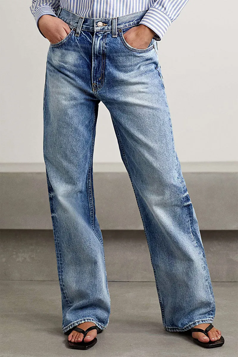 Wash High Rise Straight Leg Jeans Without Belt