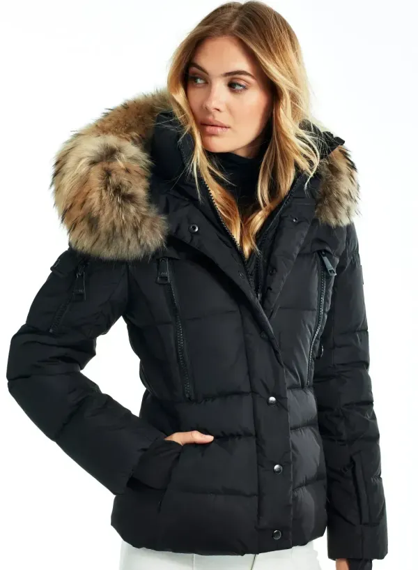 Stand-up collar down jacket with frayed trim cap
