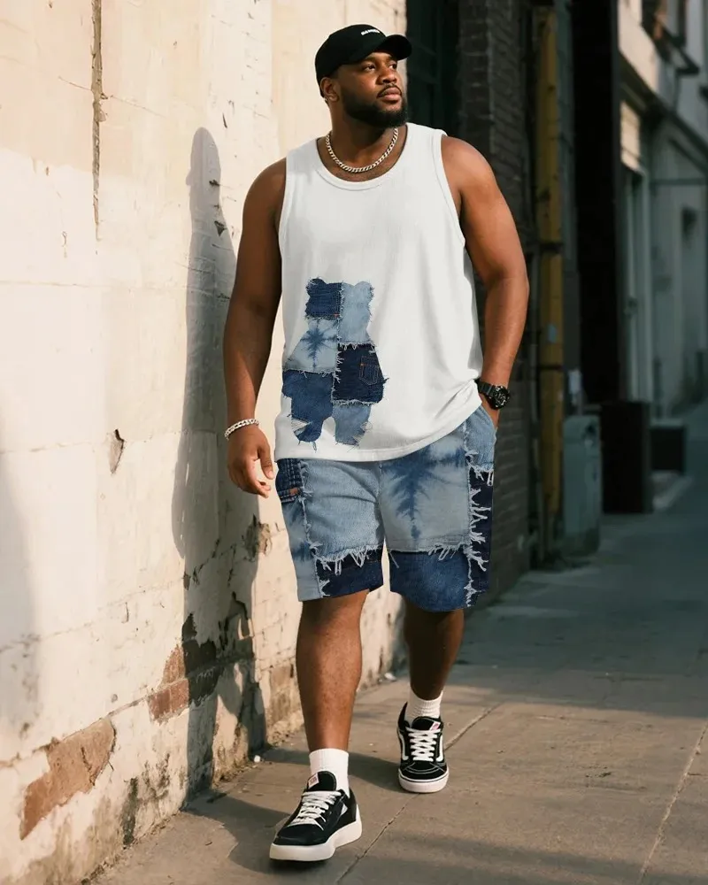 Big & Tall Men's Bear Print Tank Top and Shorts Suit