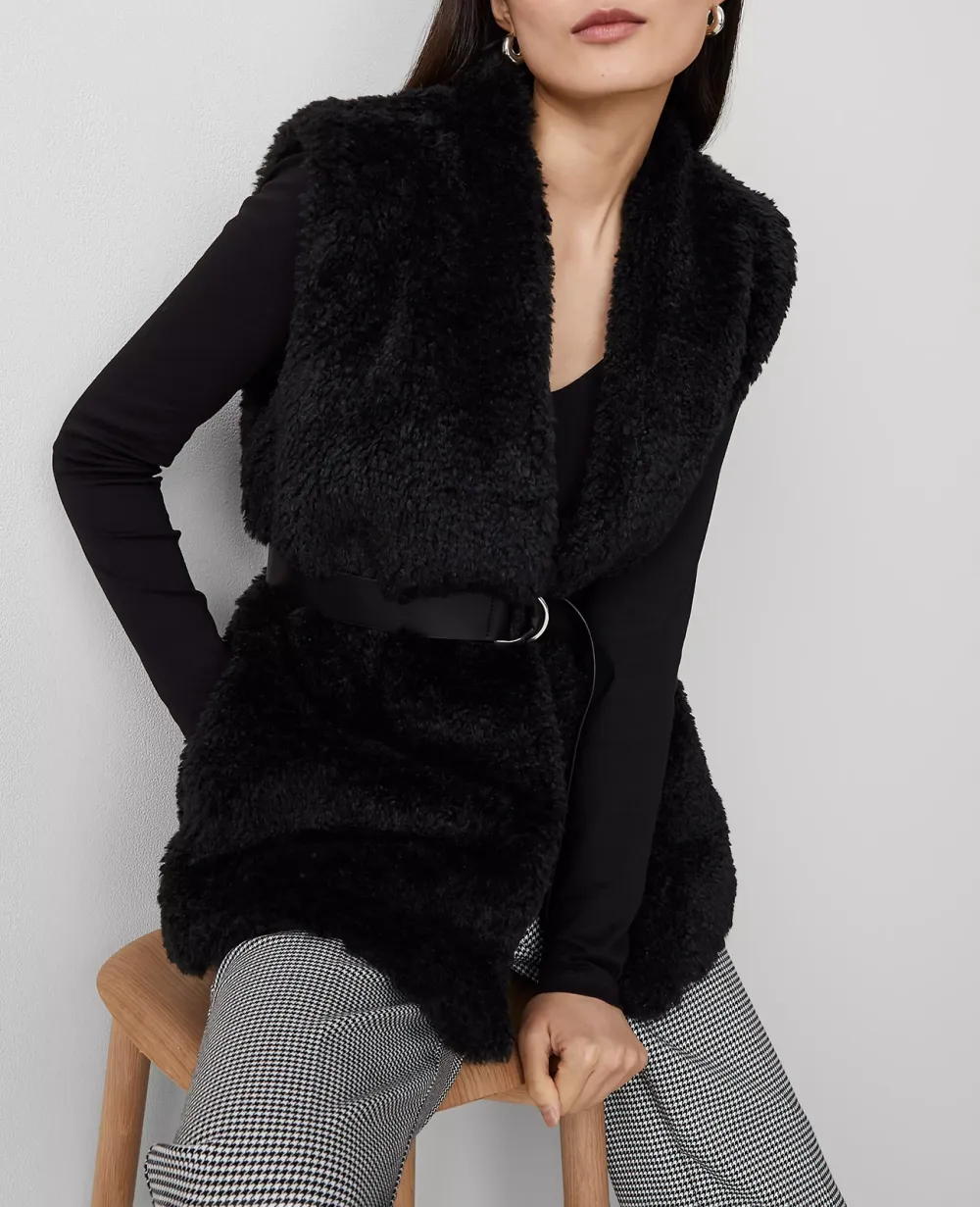 Petite Faux Fur Belted Vest