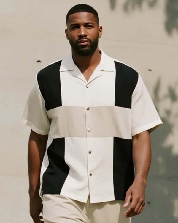 Big & Tall Men's Business Short Sleeve Shirt and Pants Suit