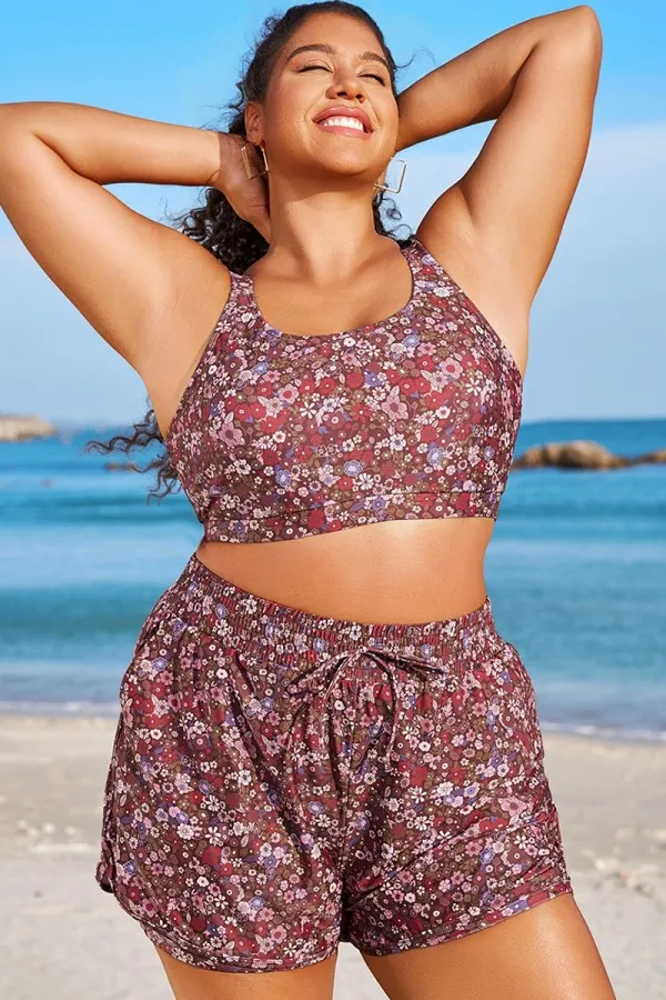 Plus Size Floral Print Square Neck Bikini Top