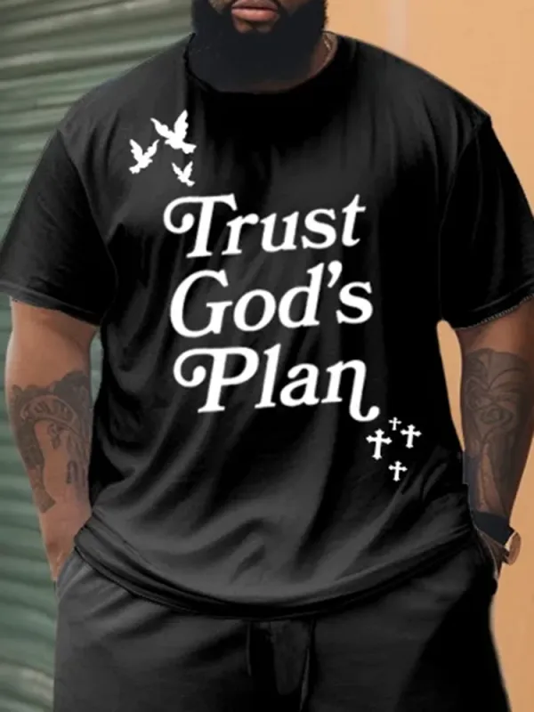 Men'S Plus Size God'S Plan Short Sleeve T-Shirt And Shorts Set