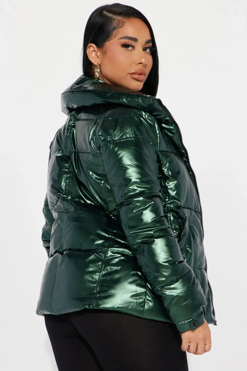 I Need Space Metallic Puffer Jacket - Green