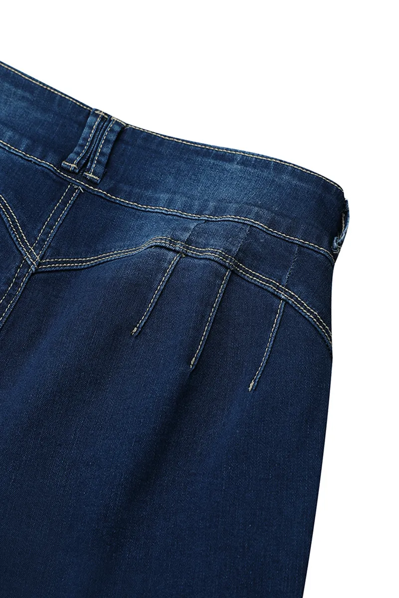 Double Button High Rise Skinny Denim Shorts