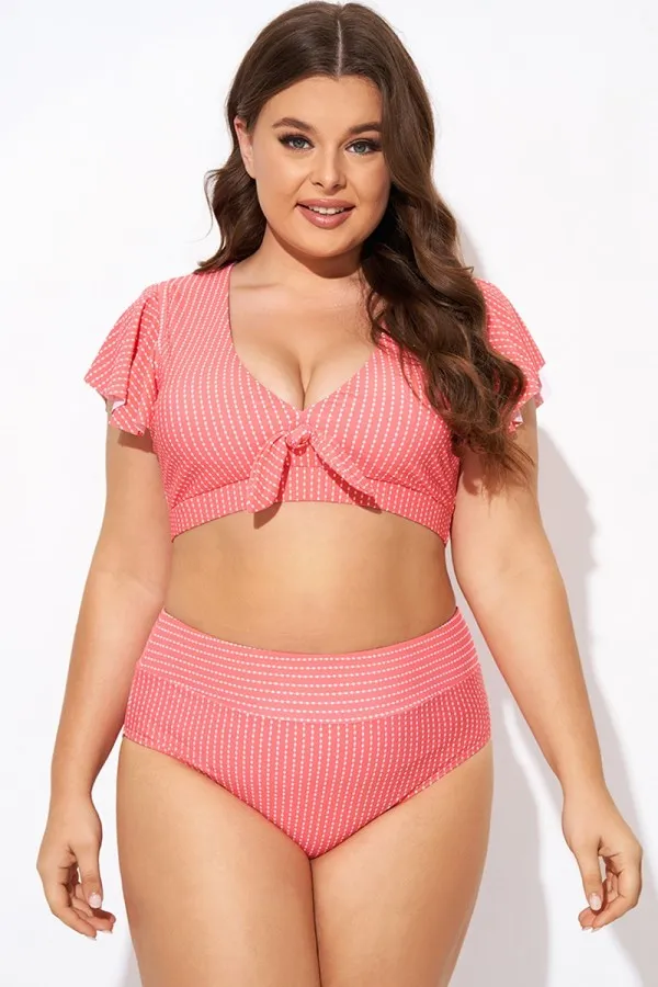 Starfish Coral Dots Flutter Sleeve Swim Bikini Top