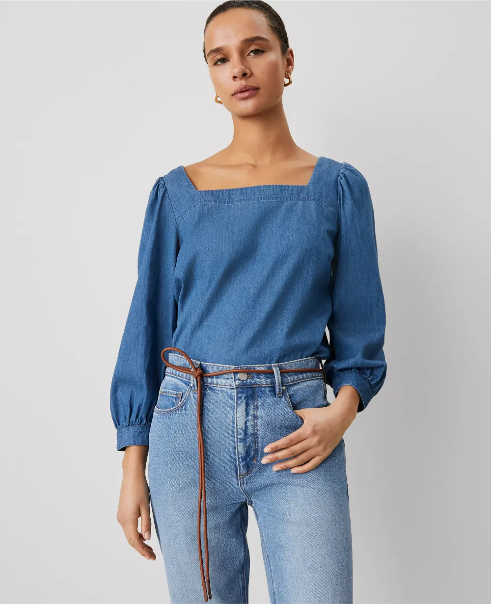 Chambray Puff Sleeve Blouse