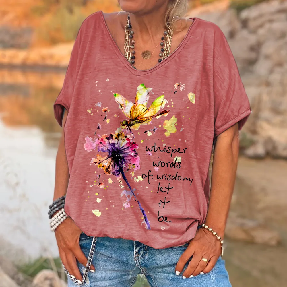 Whisper Words Of Wisdom Dragonfly Printed Hippie T-shirt