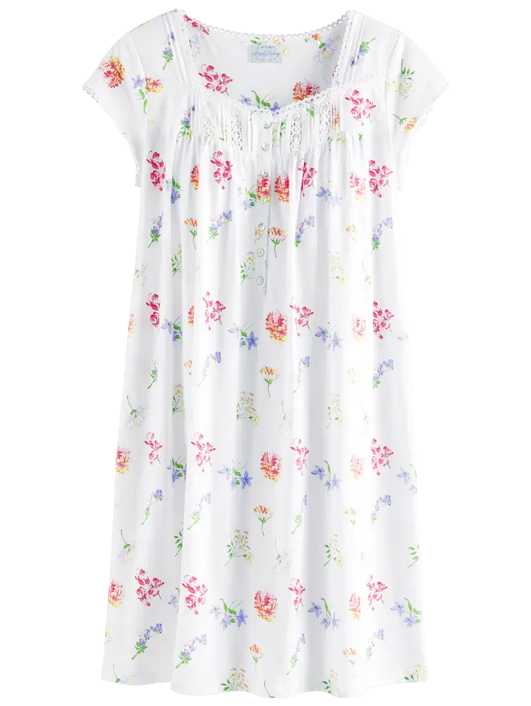 Lanz Tossed Floral Cotton Knit Short Nightgown