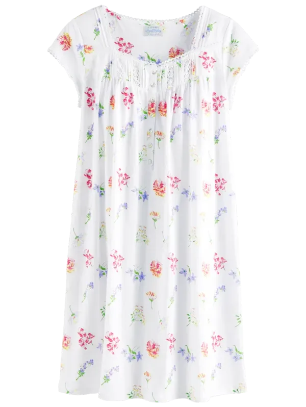 Lanz Tossed Floral Cotton Knit Short Nightgown