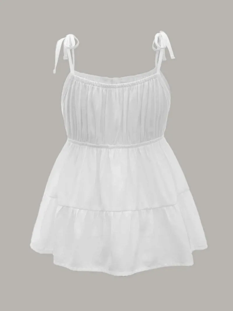 Kawaii Ruched Bust Ruffle Hem Cami Top
