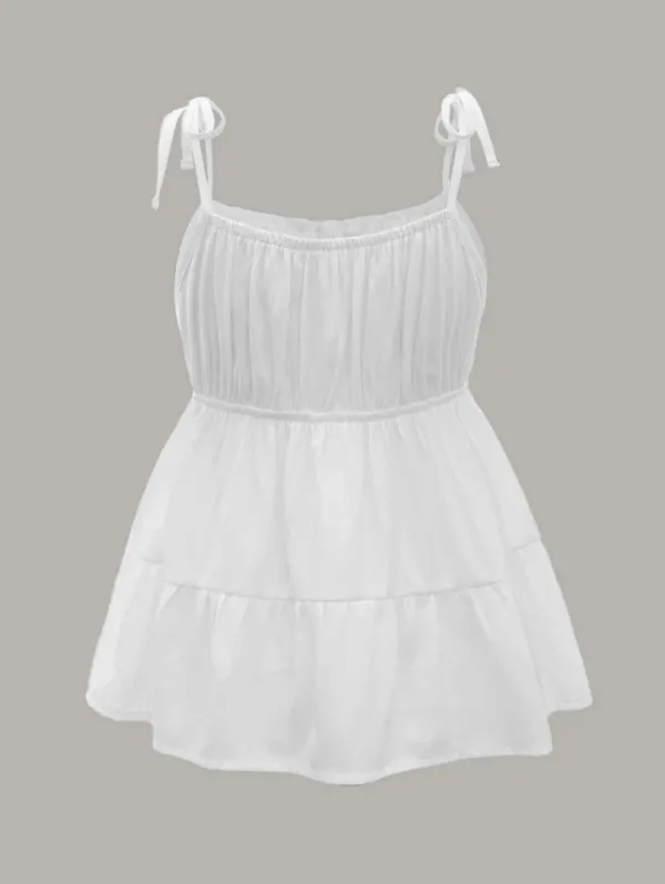 Kawaii Ruched Bust Ruffle Hem Cami Top
