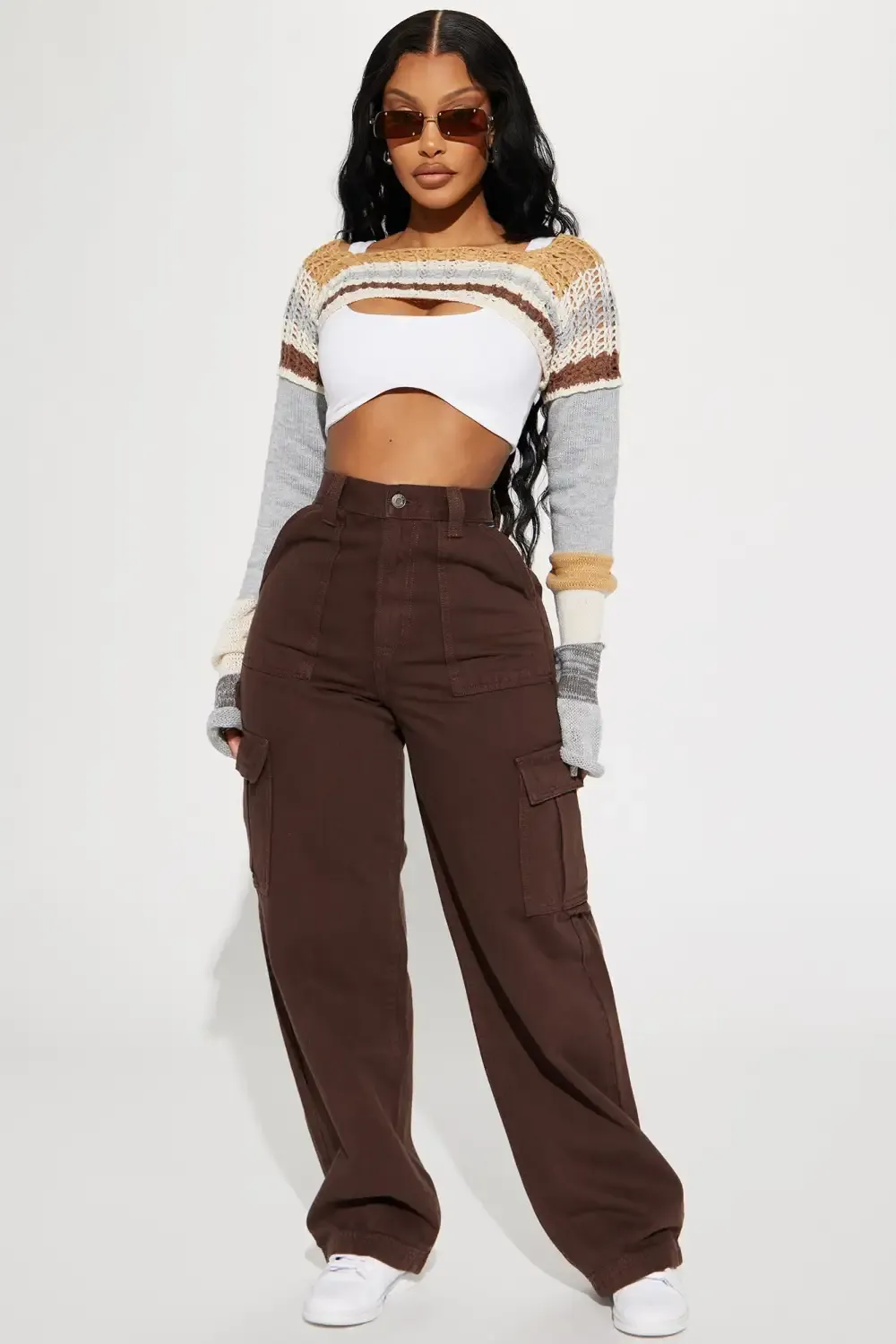 Unbothered Non Stretch Cargo Jean - Brown