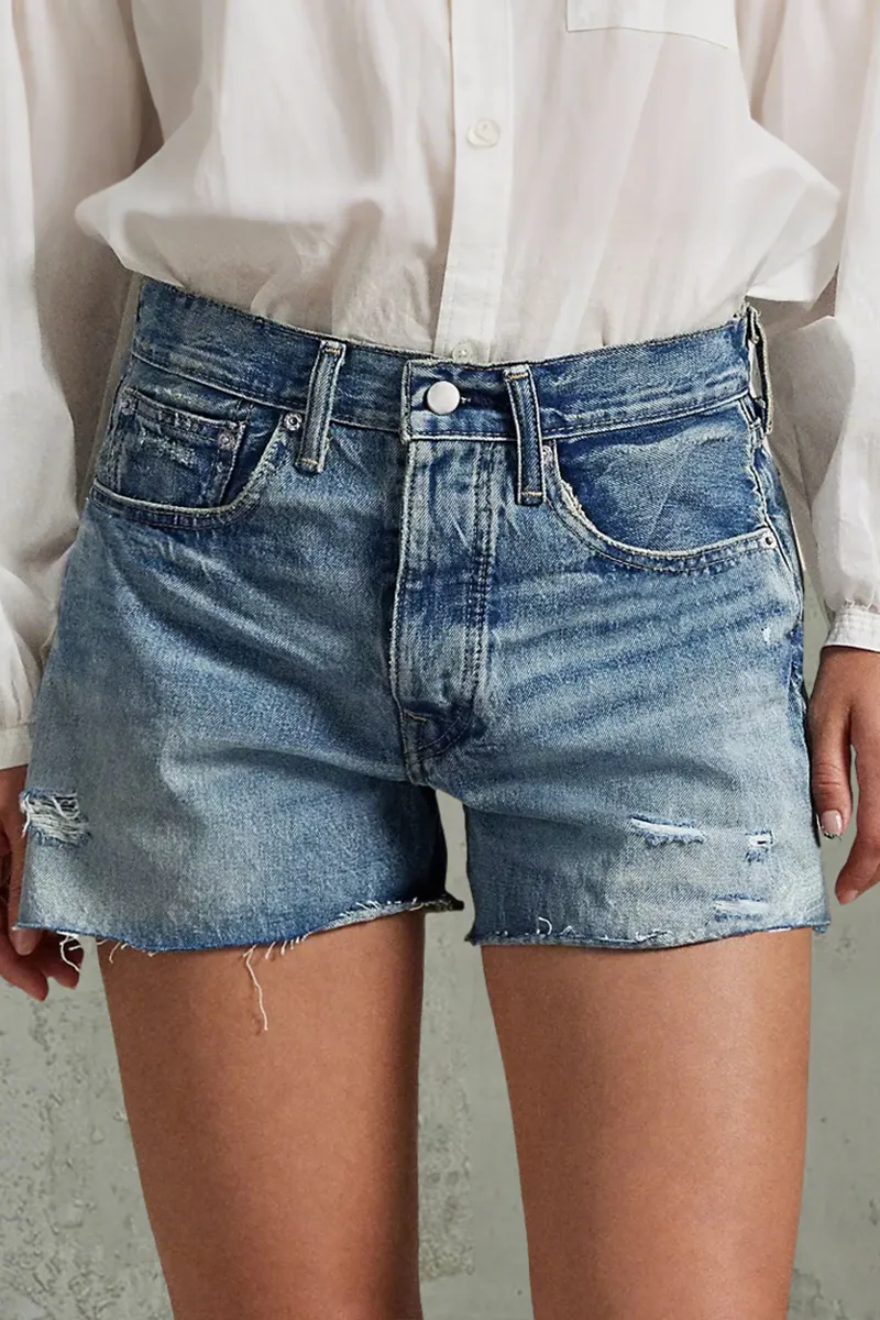 Ripped Split Side Raw Hem Mid Rise Denim Shorts