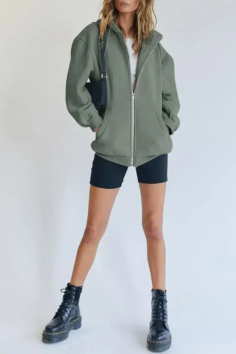 Women's Cute Hoodies Teen Girl Fall Jacket Oversized Sweatshirts Casual Drawstring Zip Up Y2K Hoodie with Pocket