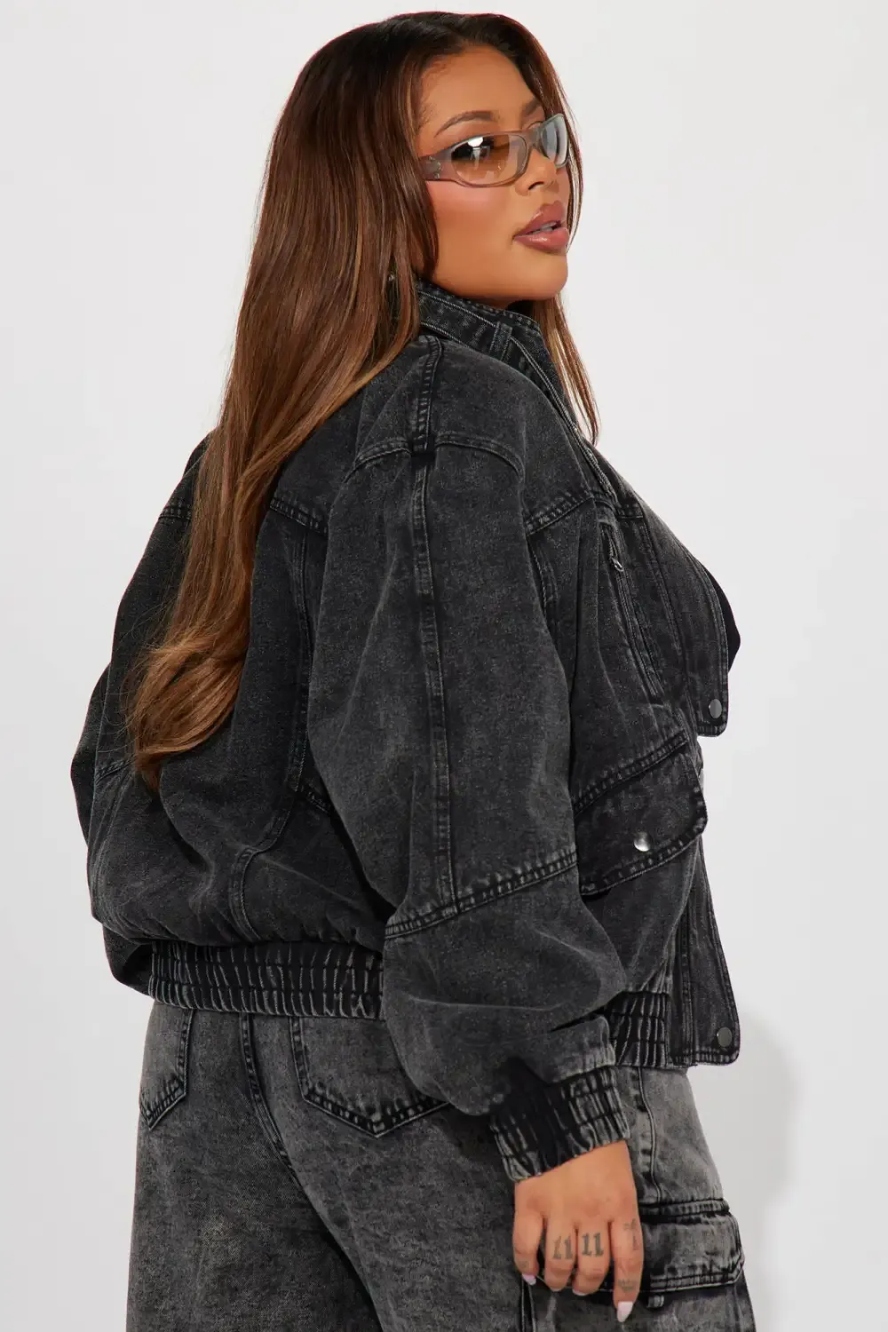 Writing On The Wall Denim Moto Jacket - Acid Wash Black