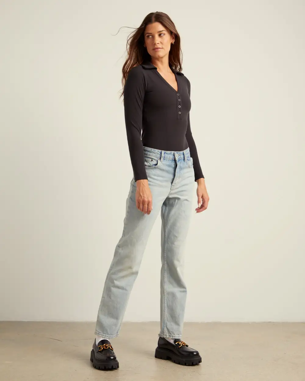 Rib Collar Long Sleeve Bodysuit