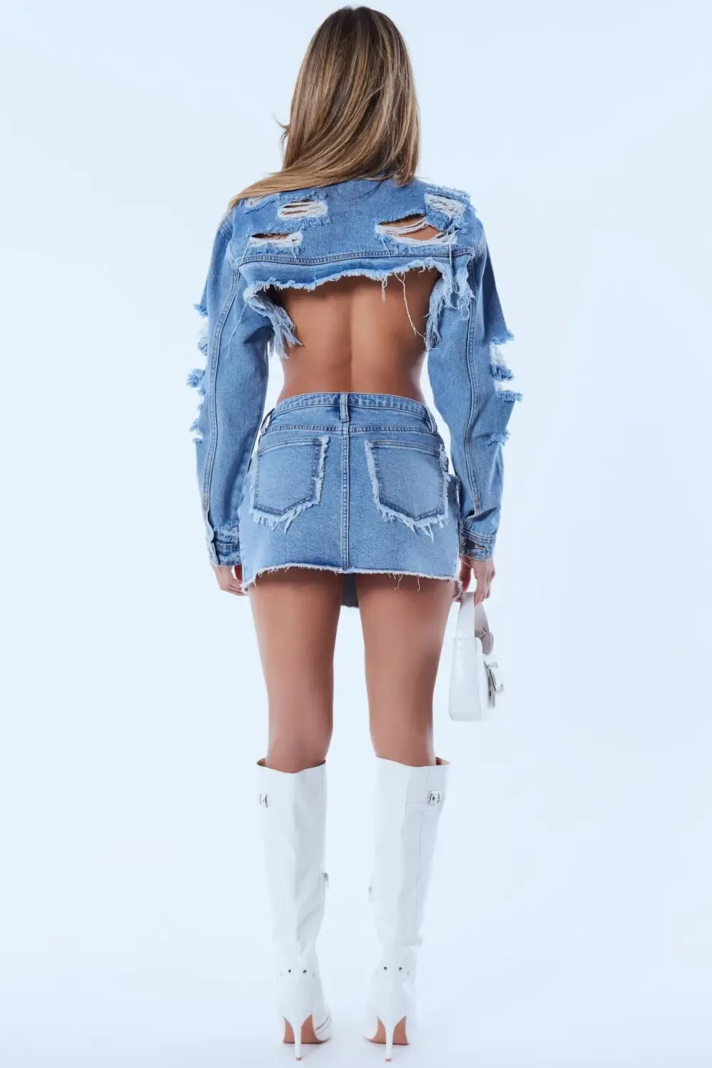Taking Over Ripped Crop Denim Jacket - Light Wash