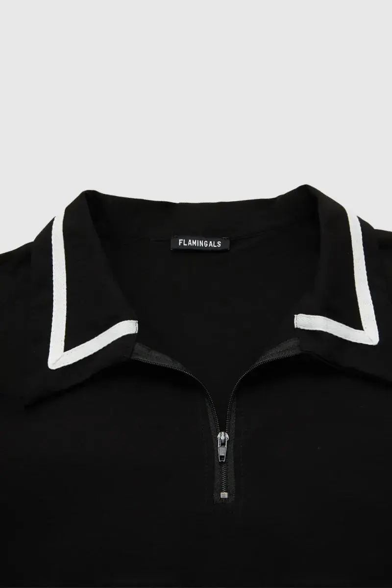 Stripe Half Zip Short Sleeve T-Shirt