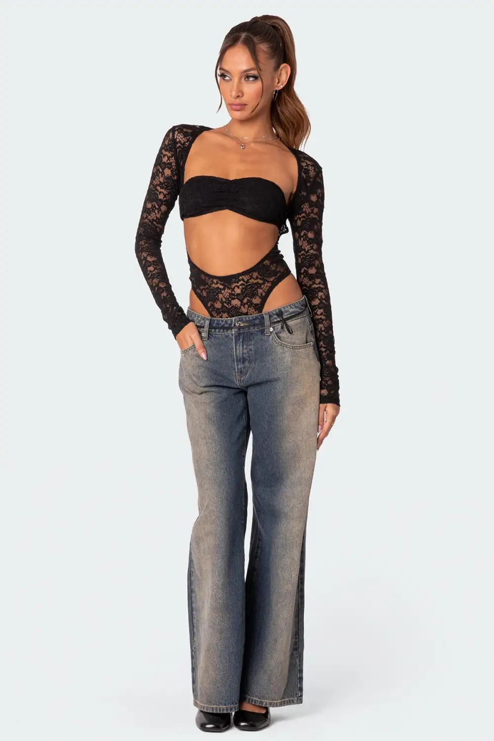 Zoey Sheer Lace Two Piece Bodysuit