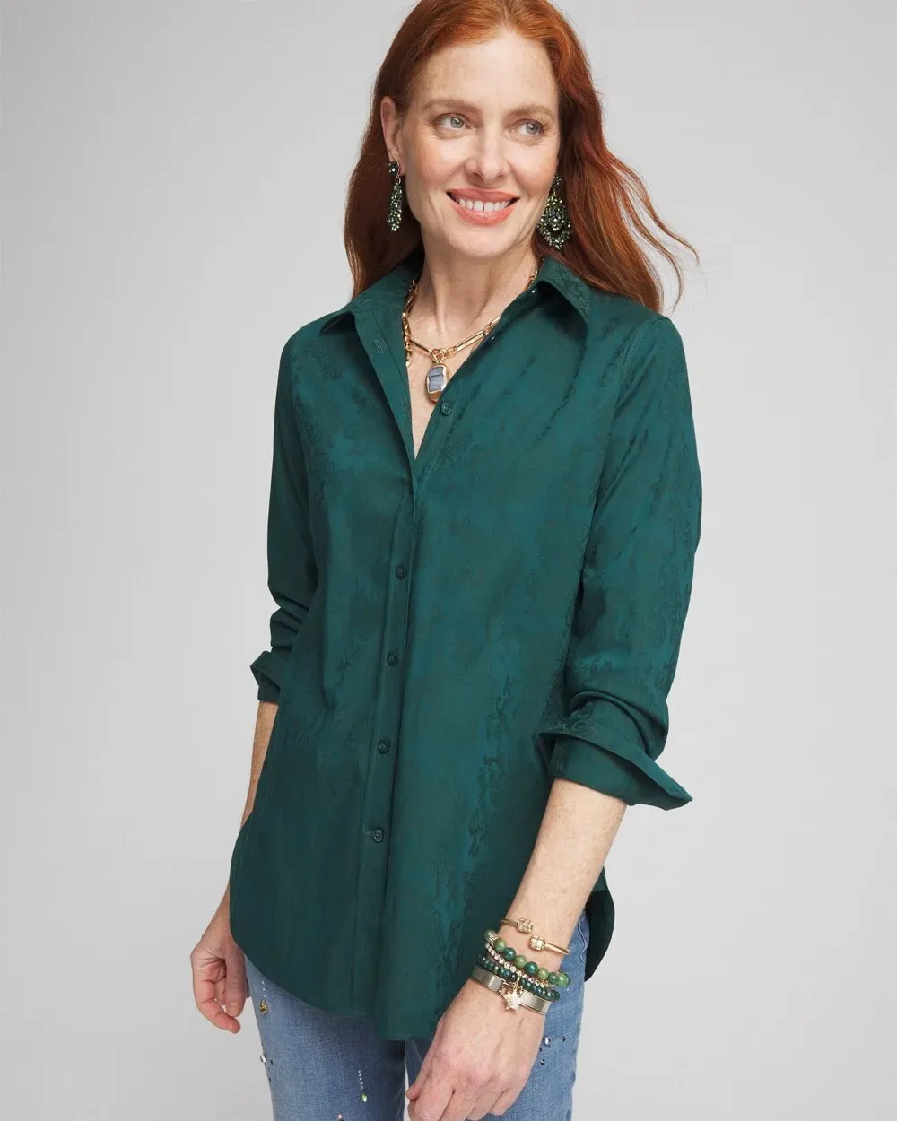 No IronTM Green Jacquard Shirt