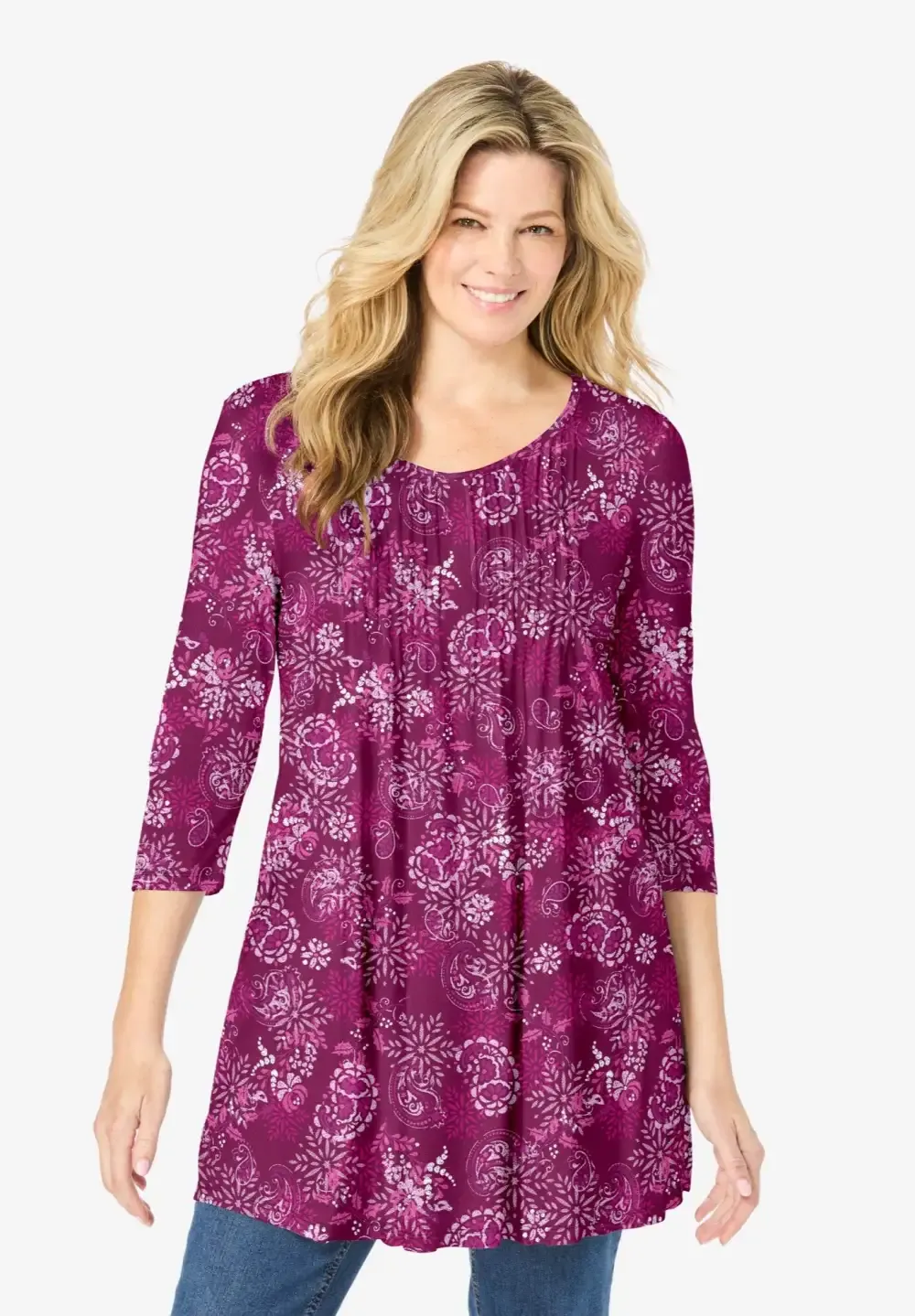 V-Neck Pintucked Tunic