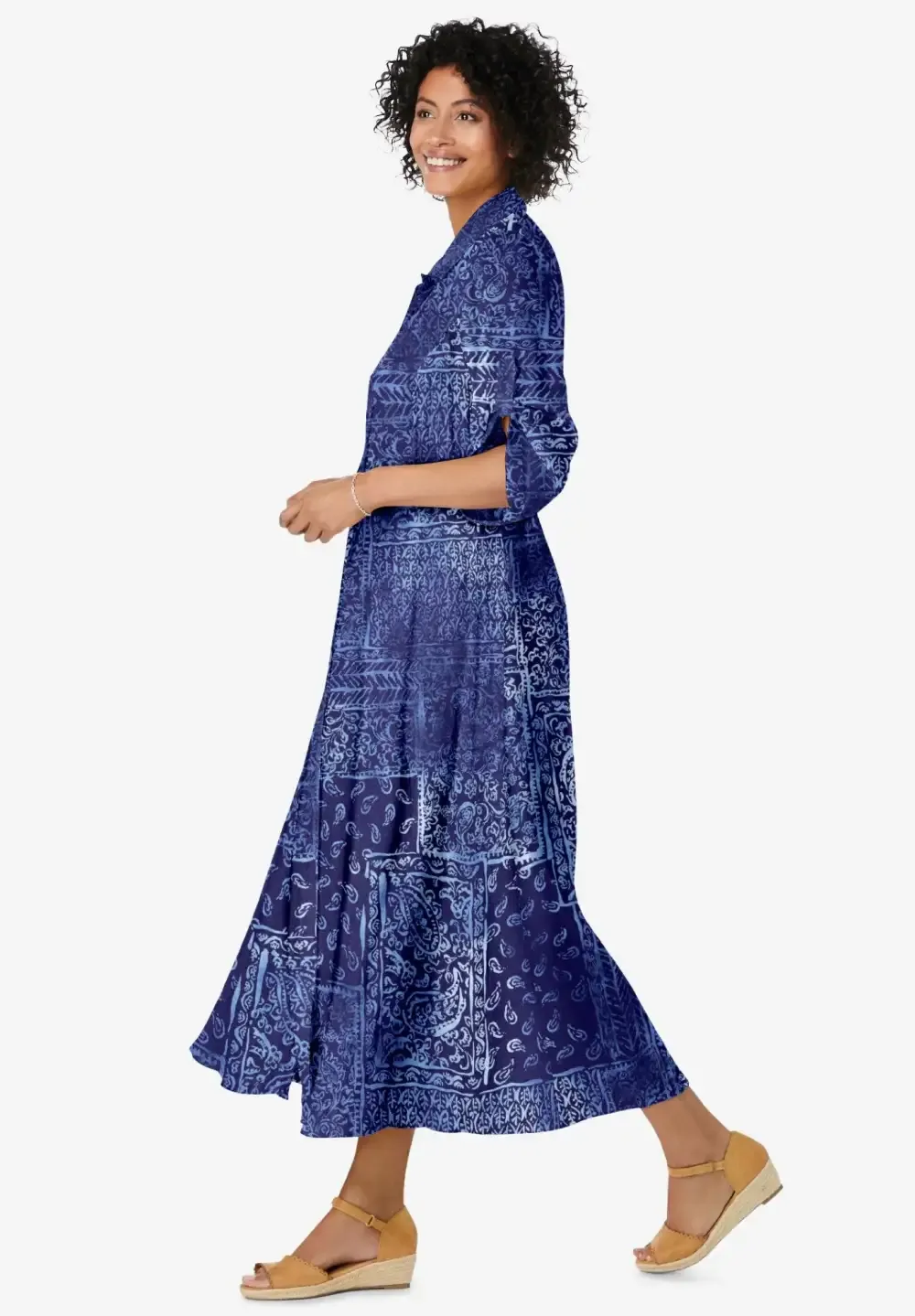 Roll-Tab Sleeve Crinkle Shirtdress