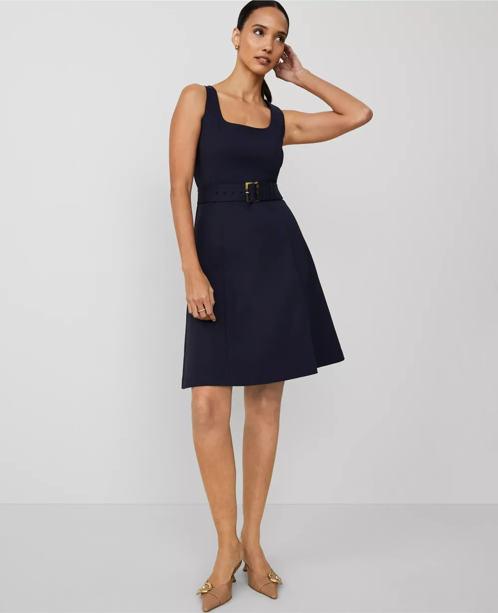 The Belted Flare Dress in Stretch Cotton