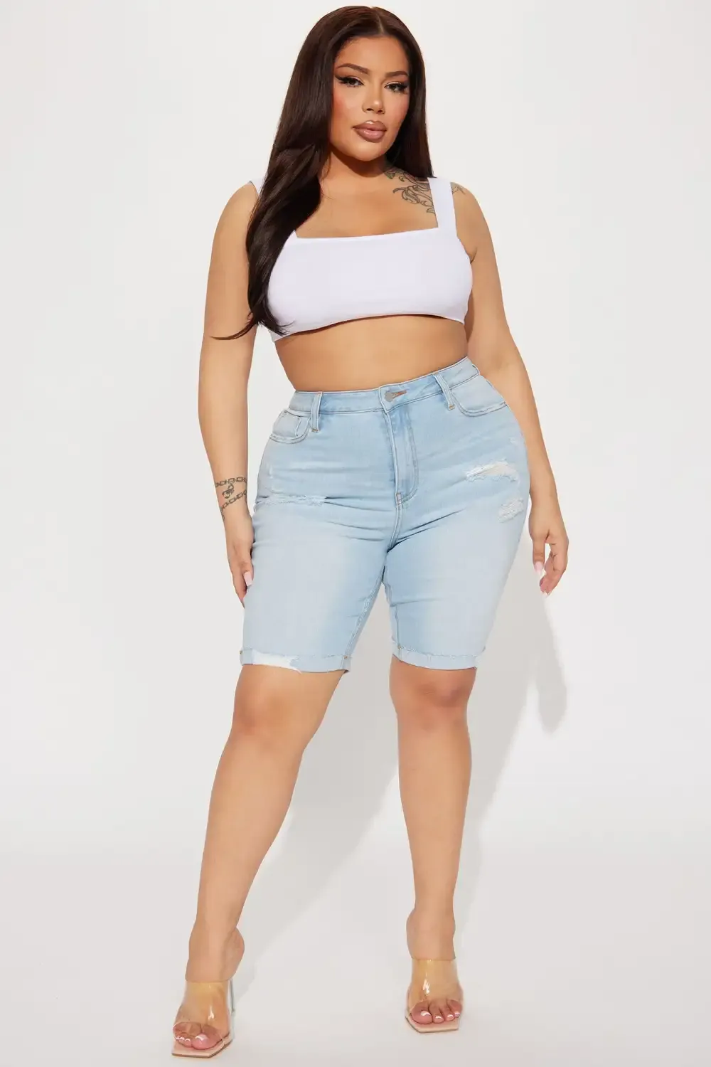 Almost There Stretch Denim Bermuda Shorts - Light Wash