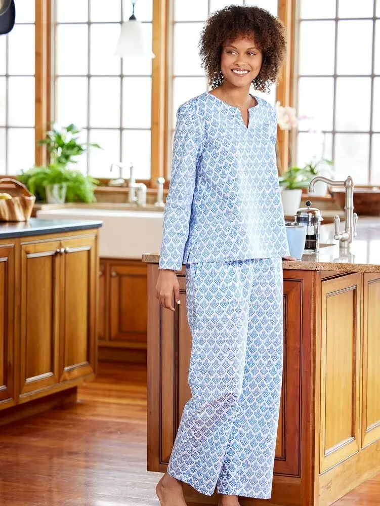 Ella Simone Floral Block-Print Cotton Pajama Set