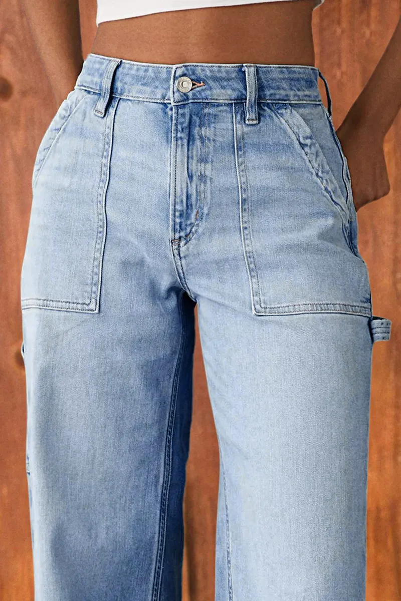 Wash Stretchy High Waist Straight Leg Jeans
