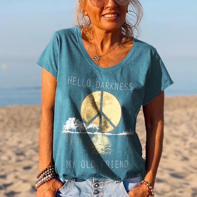 HELLO DARKNESS Women's peace logo casual T-shirt