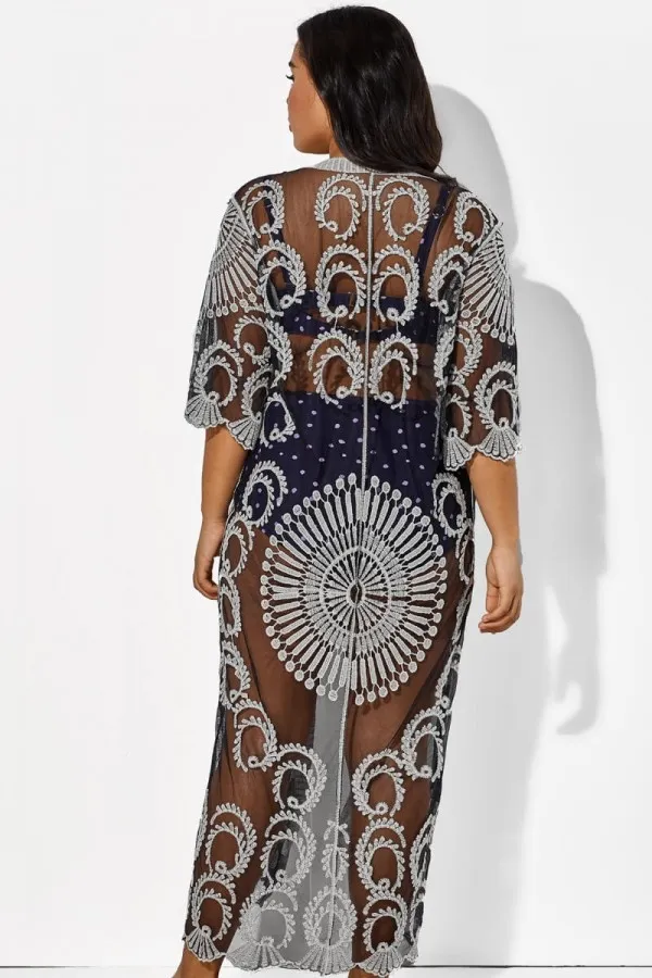 Black Long Sleeves Crochet Lace Cover Up