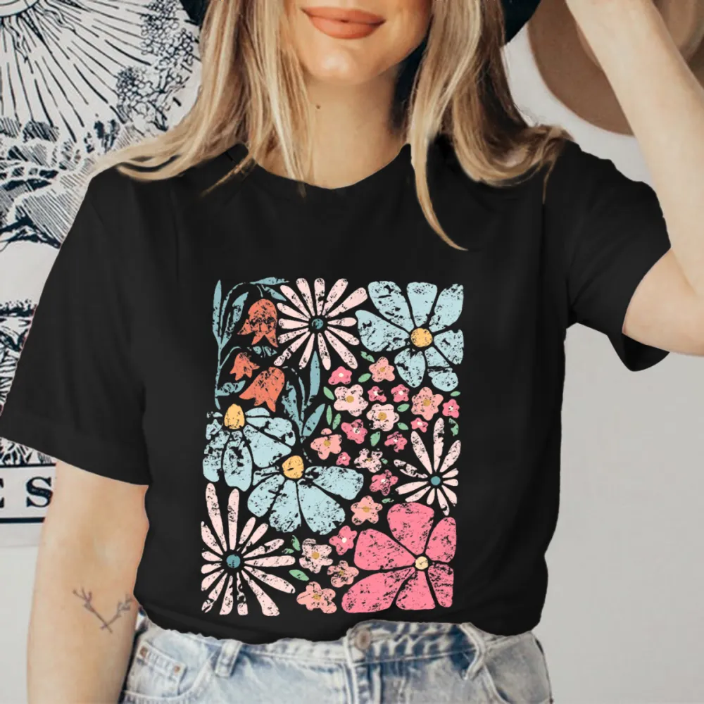 Women's Short-Sleeved Daisy Color Print T-Shirt