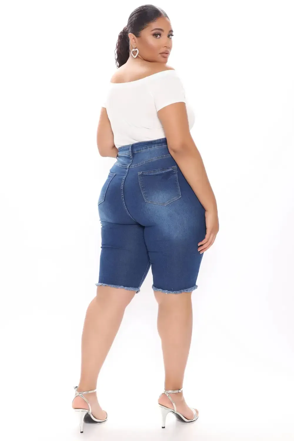 See Me Now Distressed Bermuda Shorts - Medium Blue Wash
