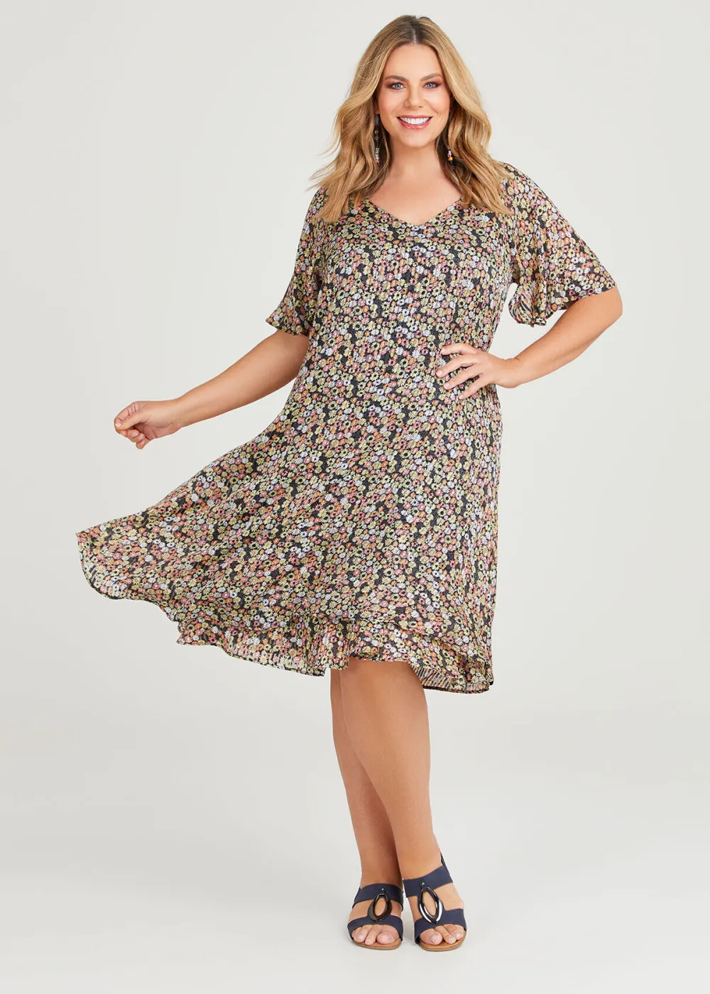 Ruffle Sleeve Overlay Dress