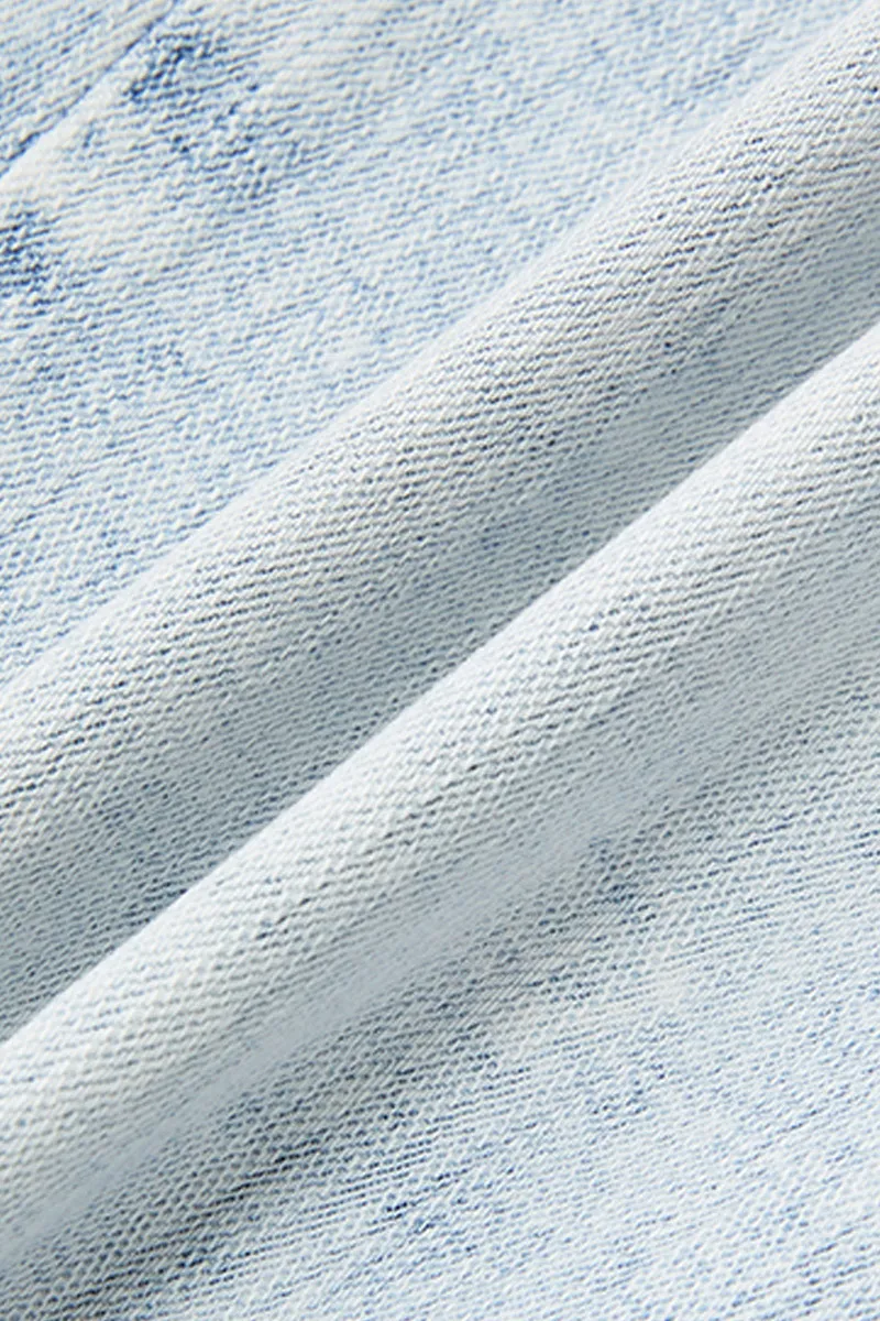 Washed Flap Pocket Mid Rise Denim Bermuda Shorts