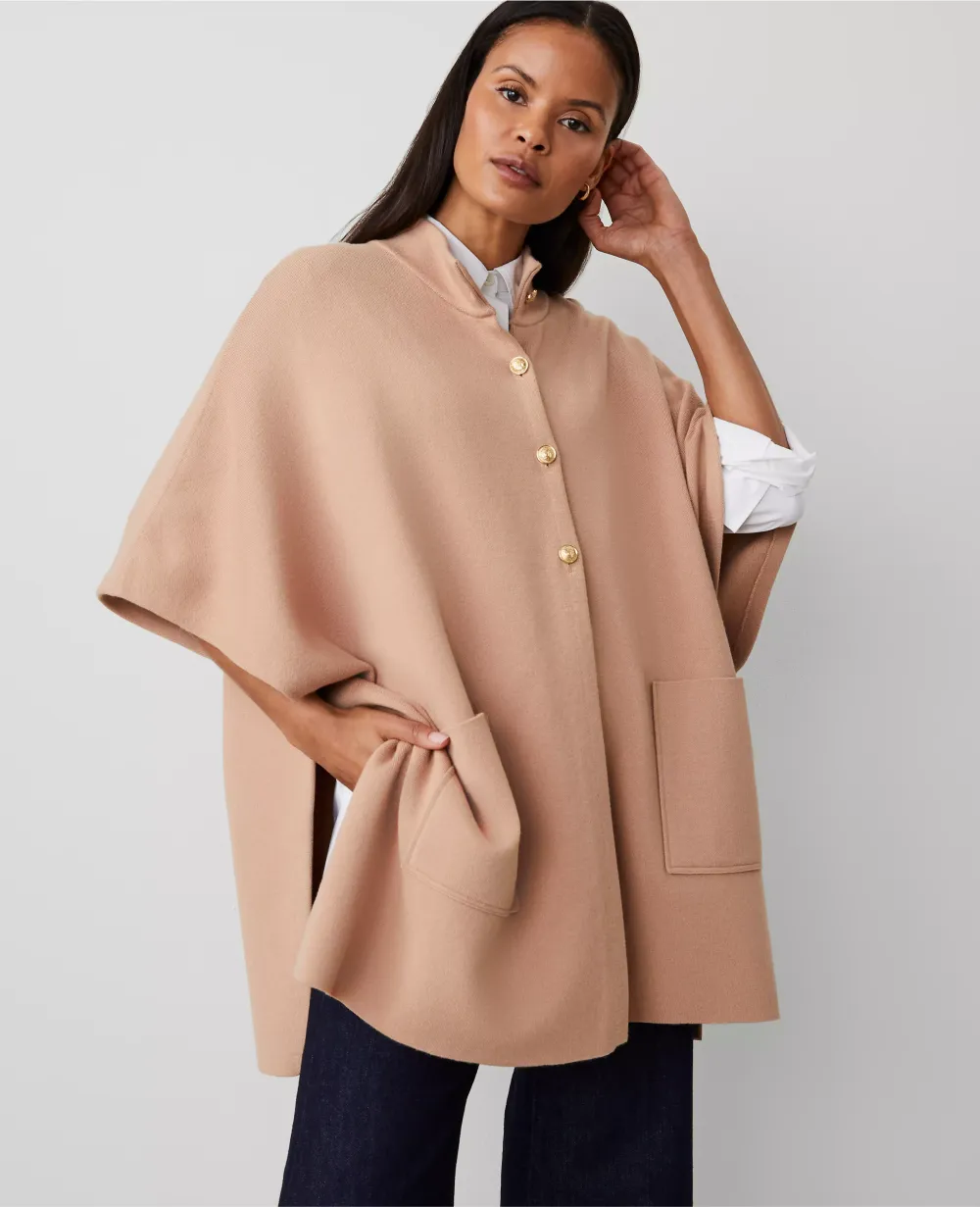 Button Mock Neck Poncho