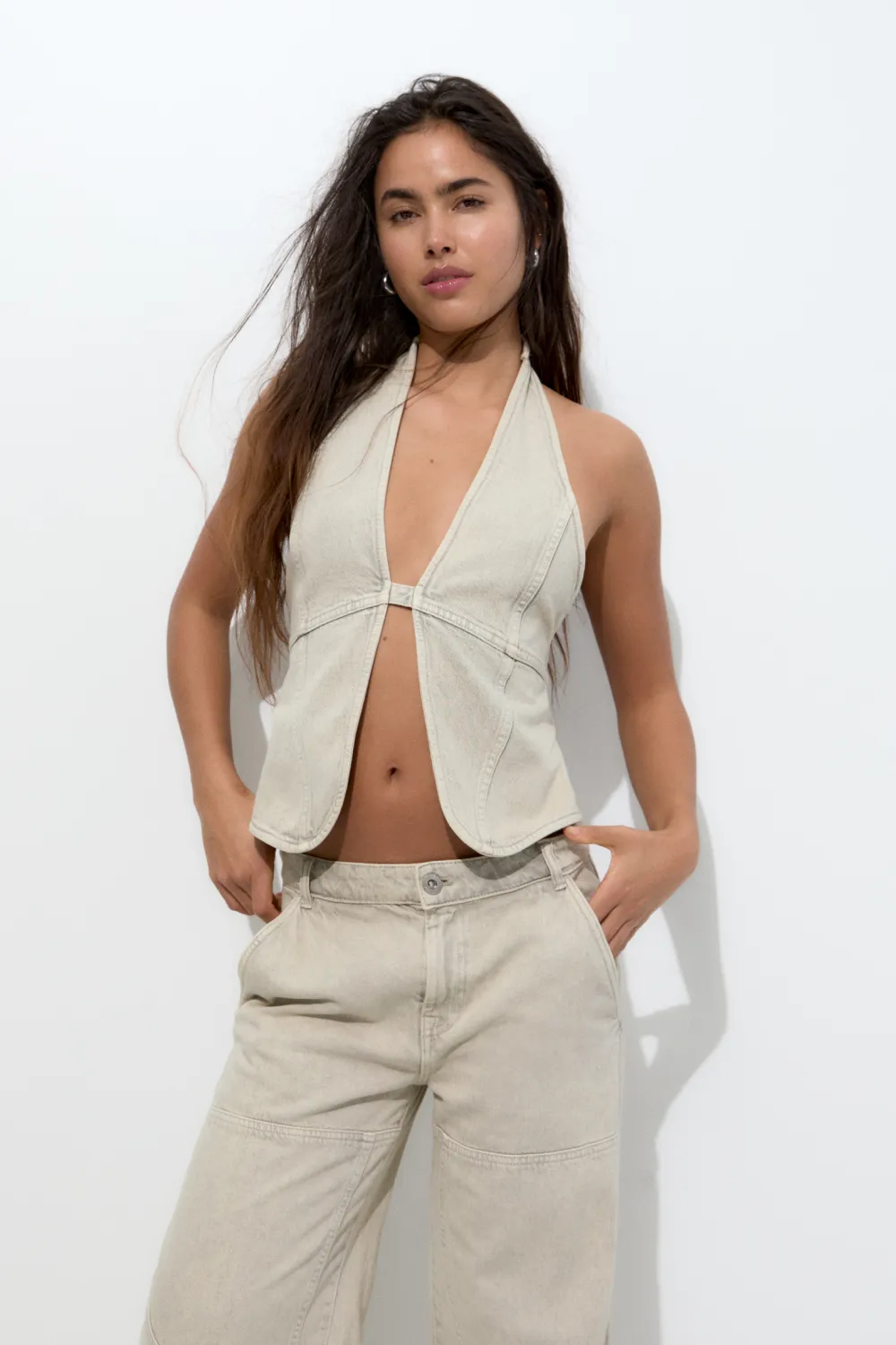 Top vaquero halter costuras
