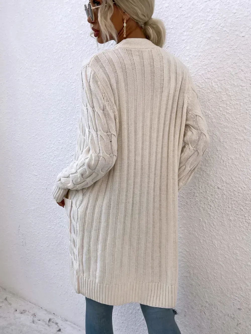 New long coat twist rope solid color cardigan sweater