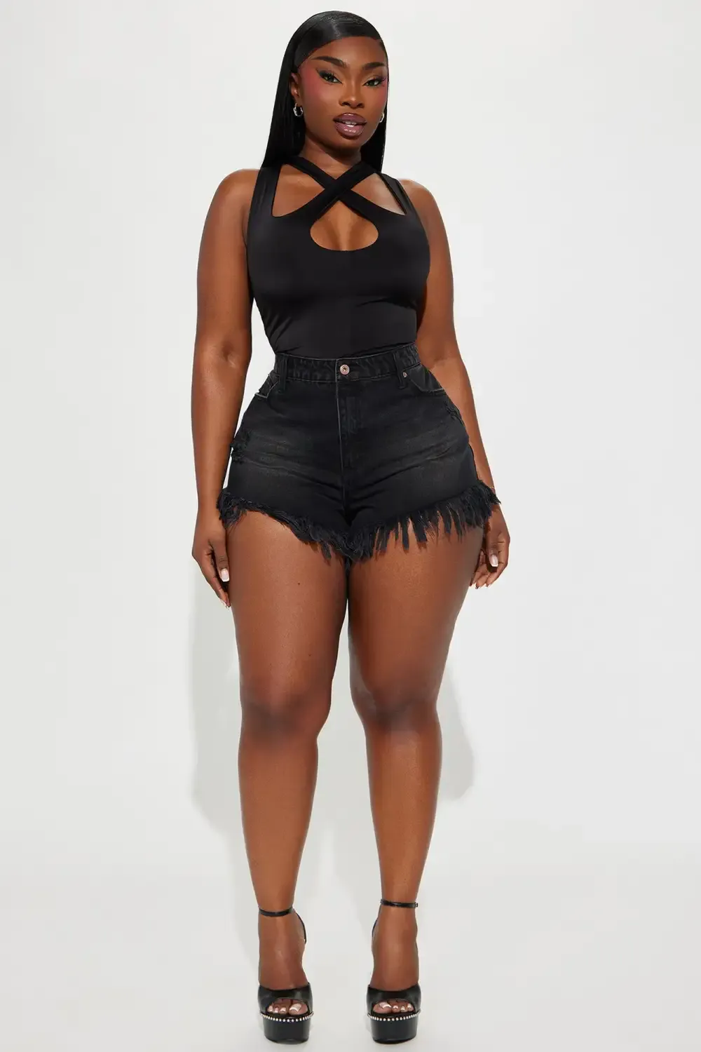 Slay The Way Frayed Denim Shorts - Black