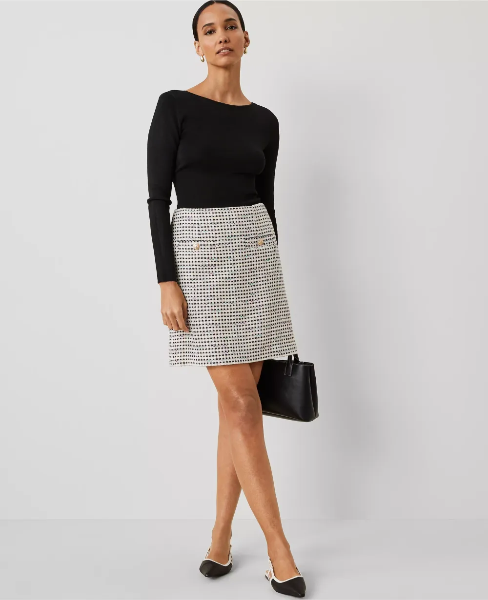 Plaid Tweed Welt Pocket Skirt