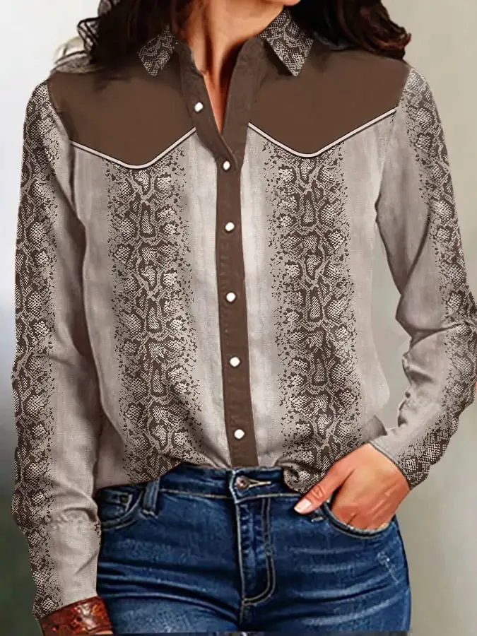 Women's Vintage Western Print Long Sleeve Shirt