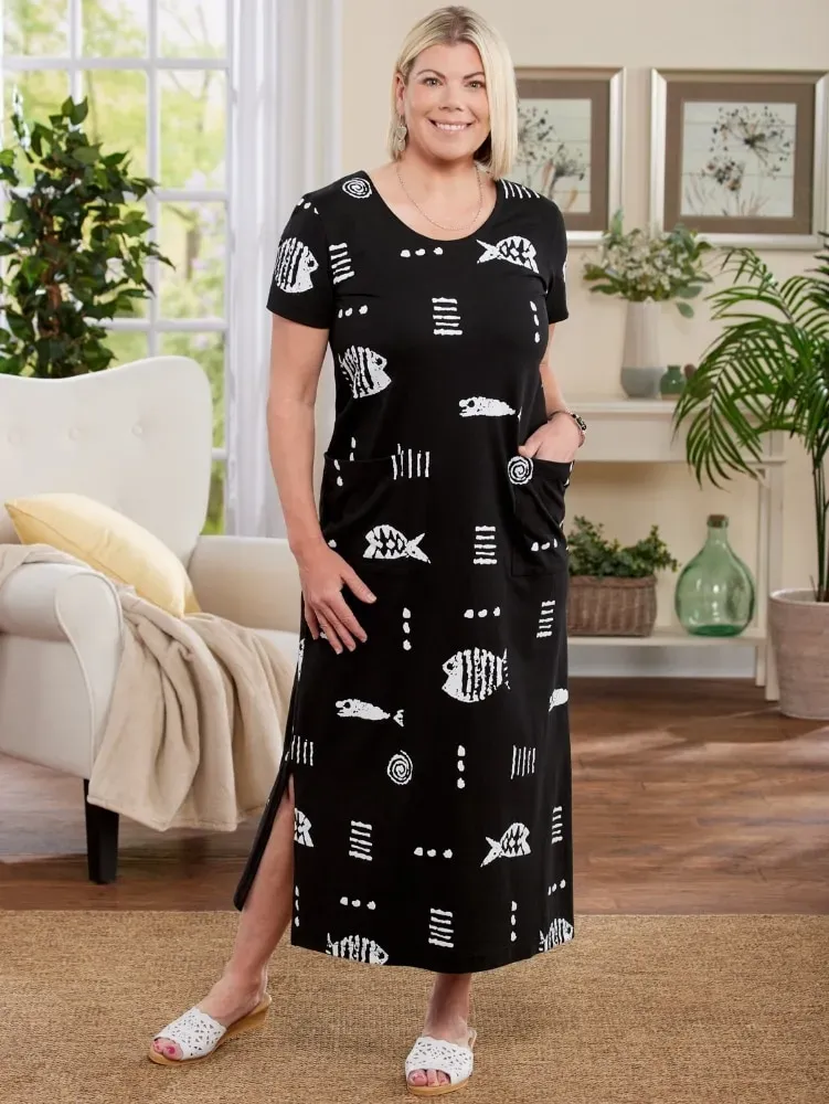 M.MAC Rock Fish Cotton Knit Ankle-Length Dress With Pockets