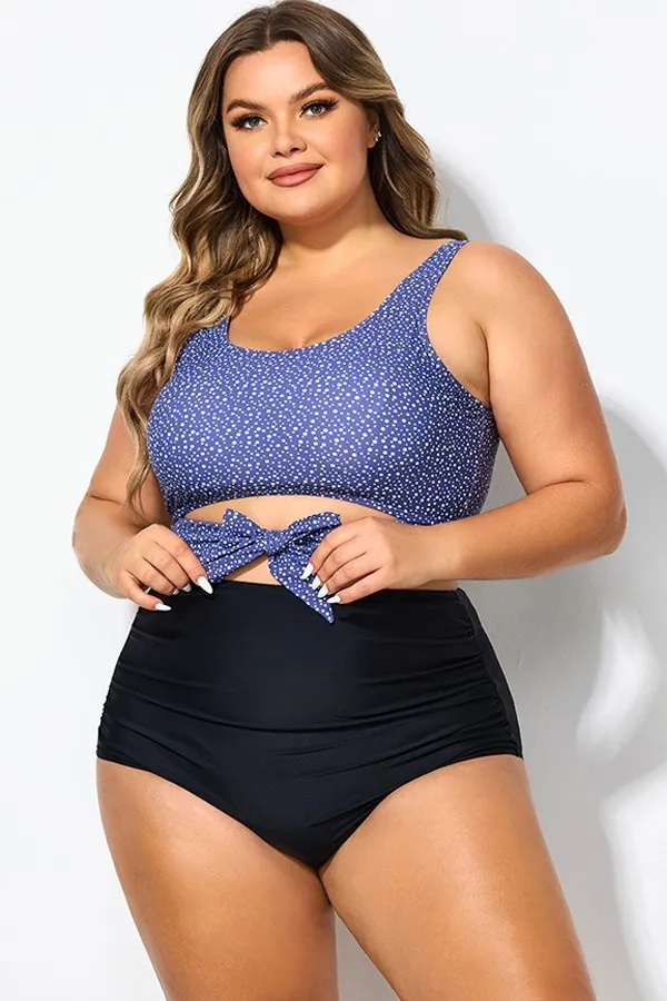 Freckle Dot Ardosia Long Line swim Bikini top