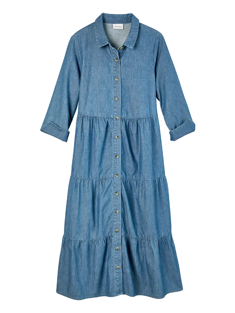 Tiered Chambray Maxi Dress