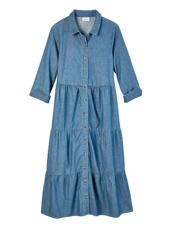 Tiered Chambray Maxi Dress