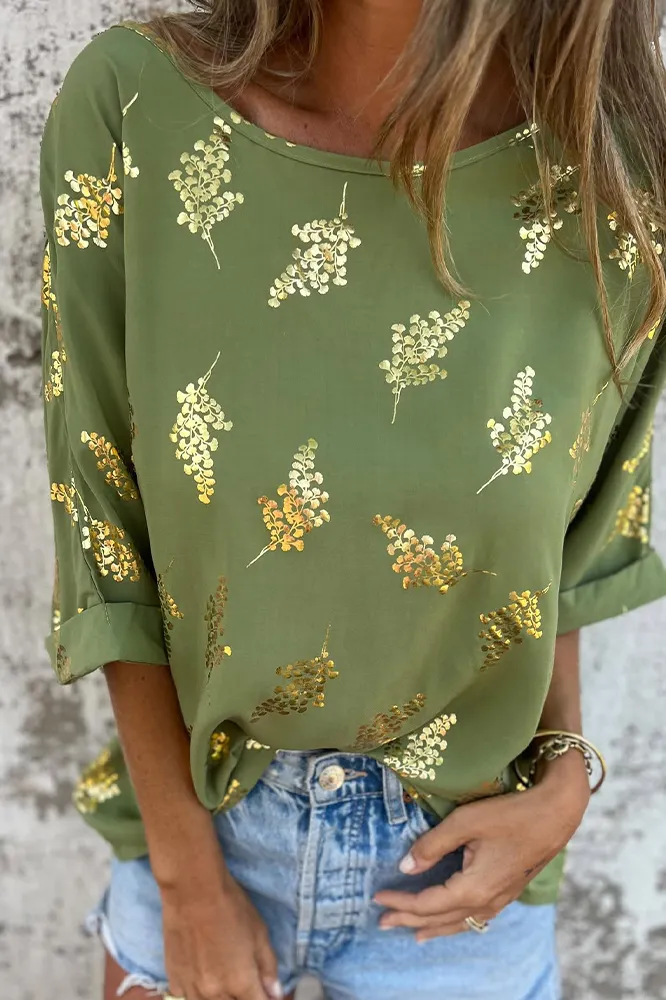 Women's Hot Stamped Plant Pattern T-shirt