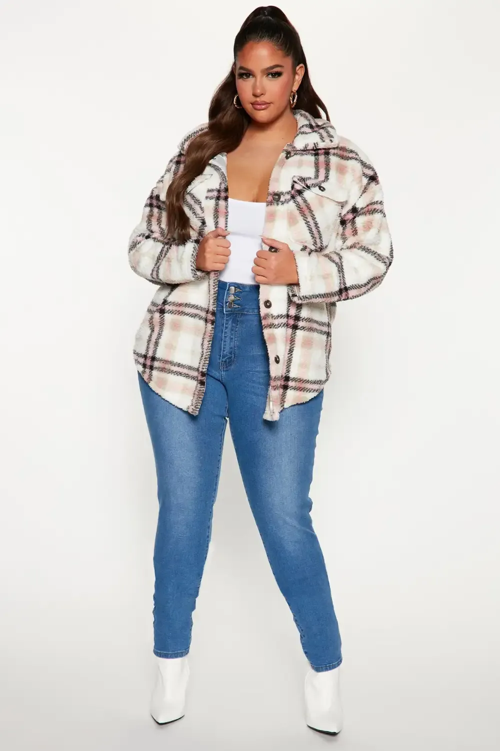 Shirt Jacket Sherpa Shacket - Pink/combo